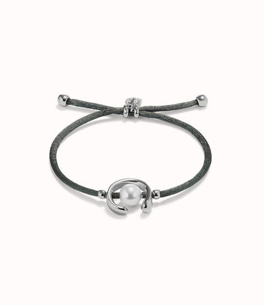 Black cord bracelet with a pearl